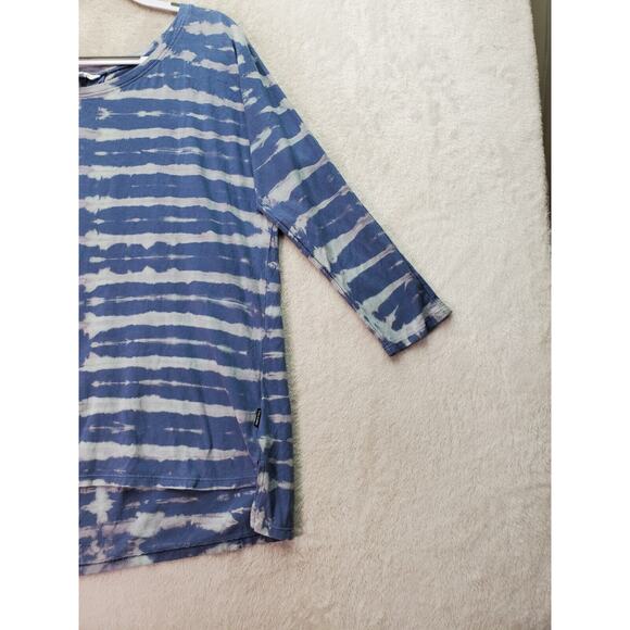 Volcom Shirt Top Womens XL Blue Tie Dye Cotton Round Neck High Low Slit Pleated - Picture 5 of 8